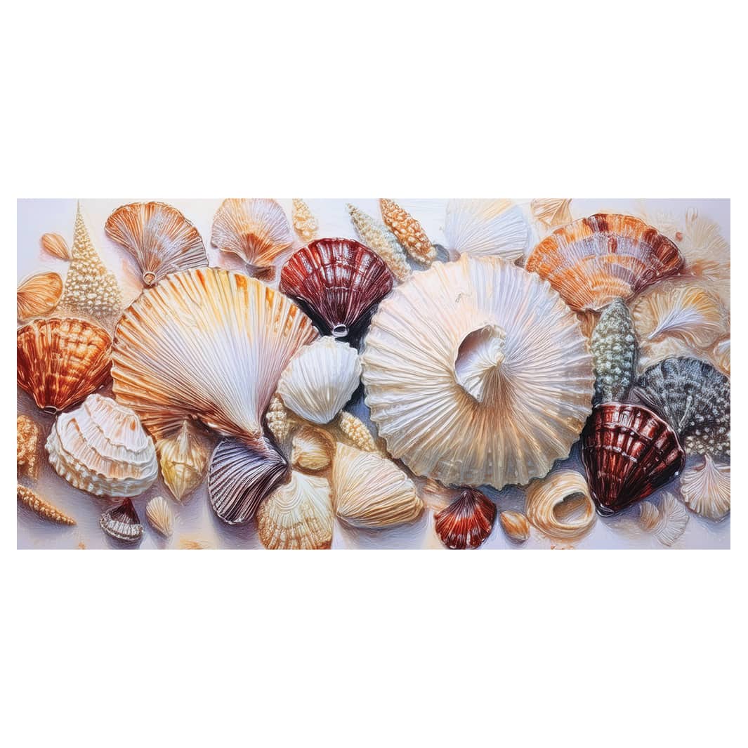 DRAWN SEASHELLS ON WHITE TABLECLOTH