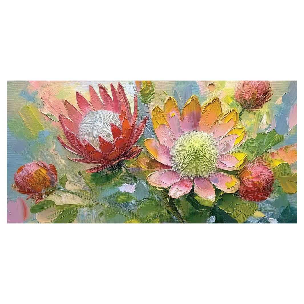 OIL PAINTED PASTEL PINK PROTEAS TABLECLOTH