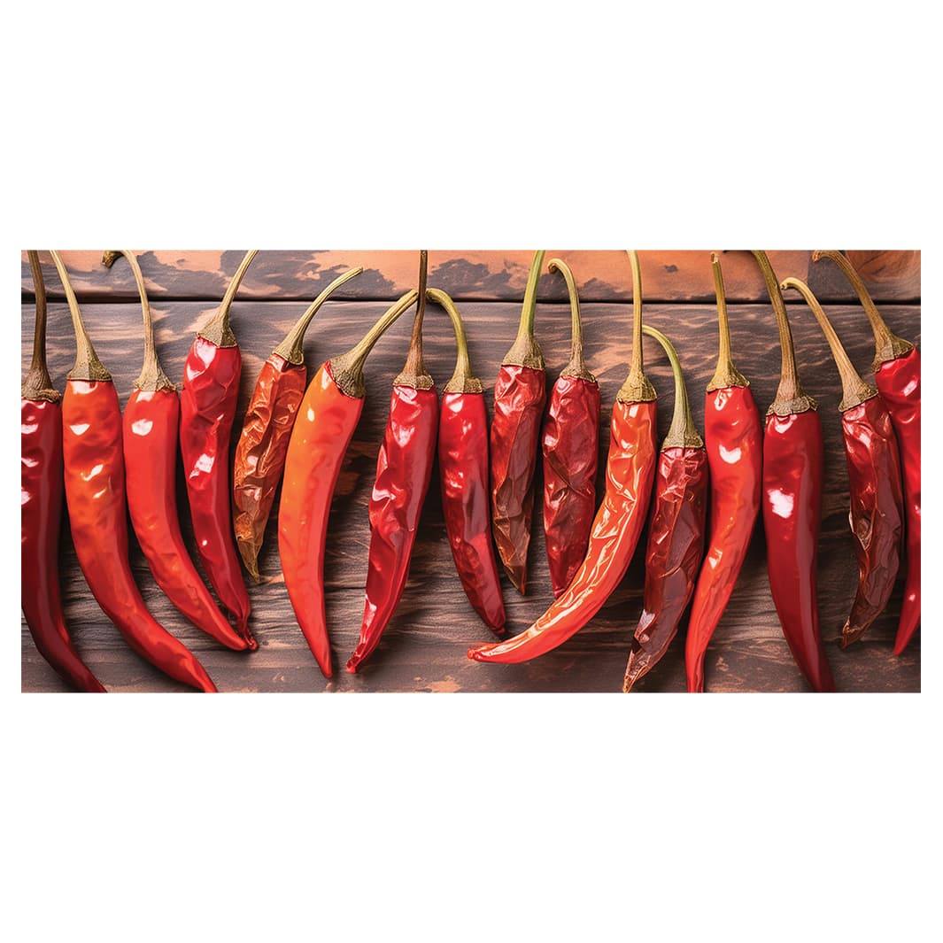 RED CHILLIES ON WOOD TABLECLOTH