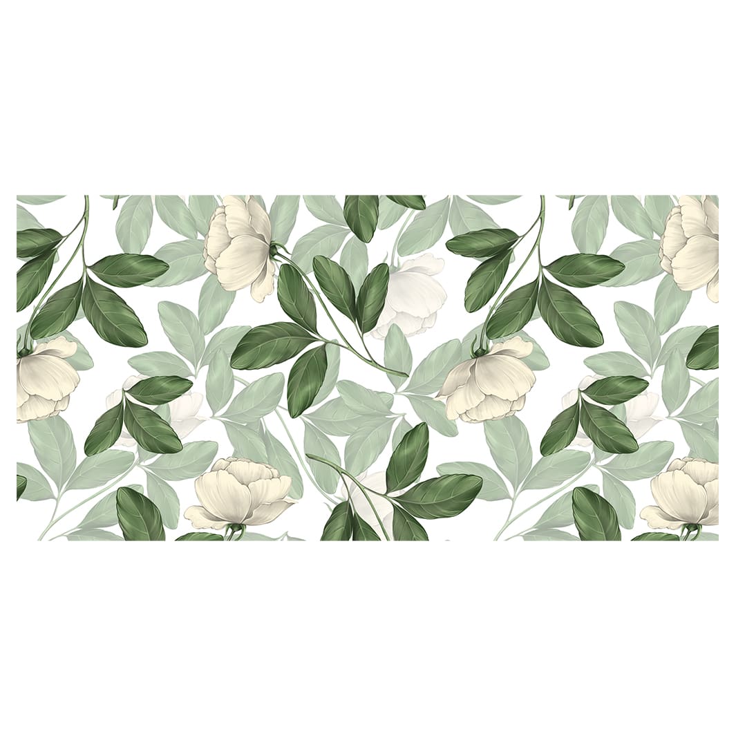 WHITE ROSES WITH STEMS PATTERN TABLECLOTH