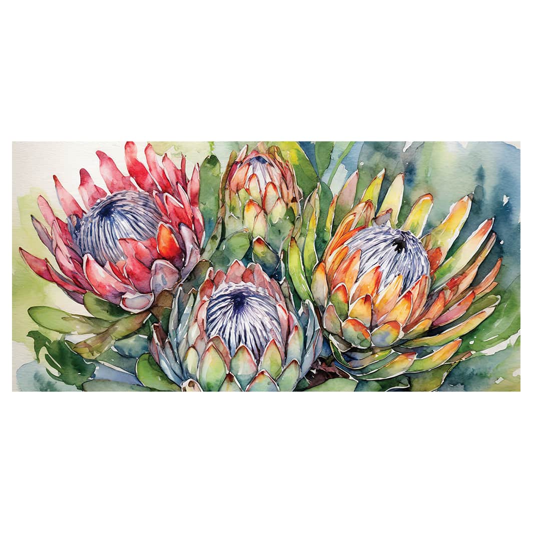 FOUR WATERCOLOUR PROTEAS TABLECLOTH