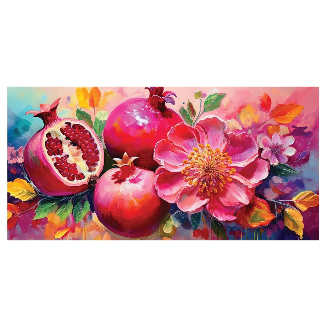 VIBRANT PINK POMEGRANATES AND FLOWERS TABLECLOTH
