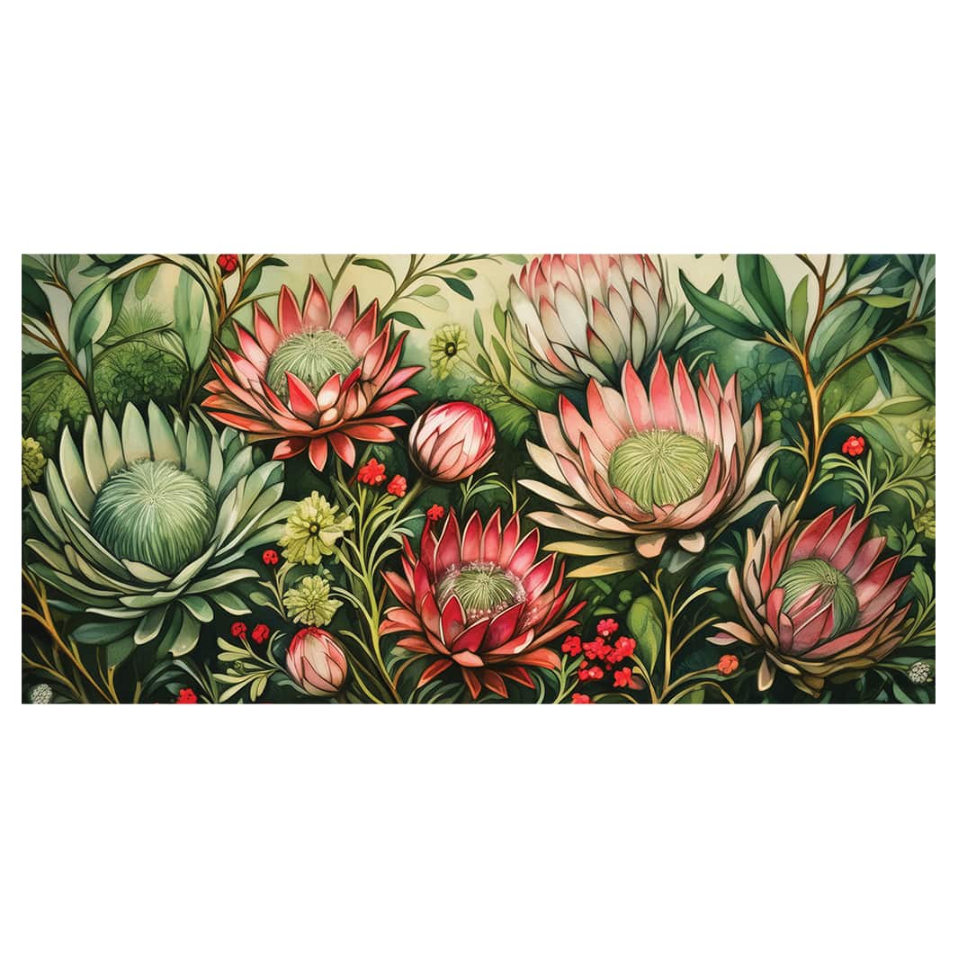 PINK AND GREEN PROTEA BUSH TABLECLOTH