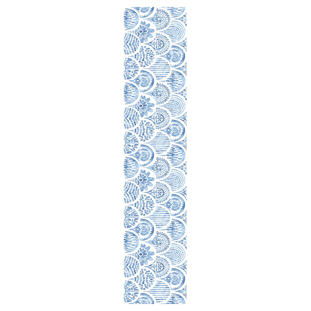 BLUE WATERCOLOUR SCALLOP PATTERN TABLE RUNNER