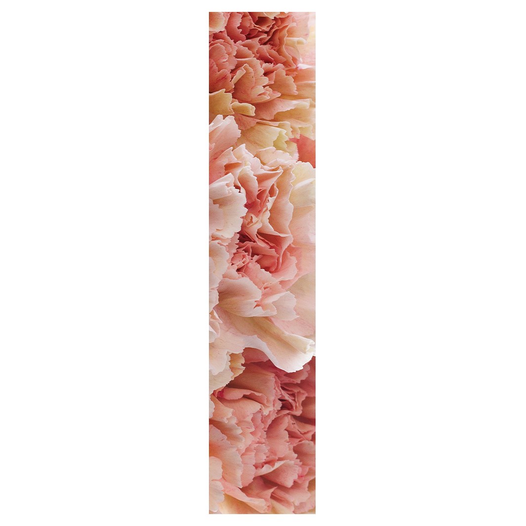 PEACH BLOSSOM CARNATION BOUQUET ON BLUE TABLE RUNNER