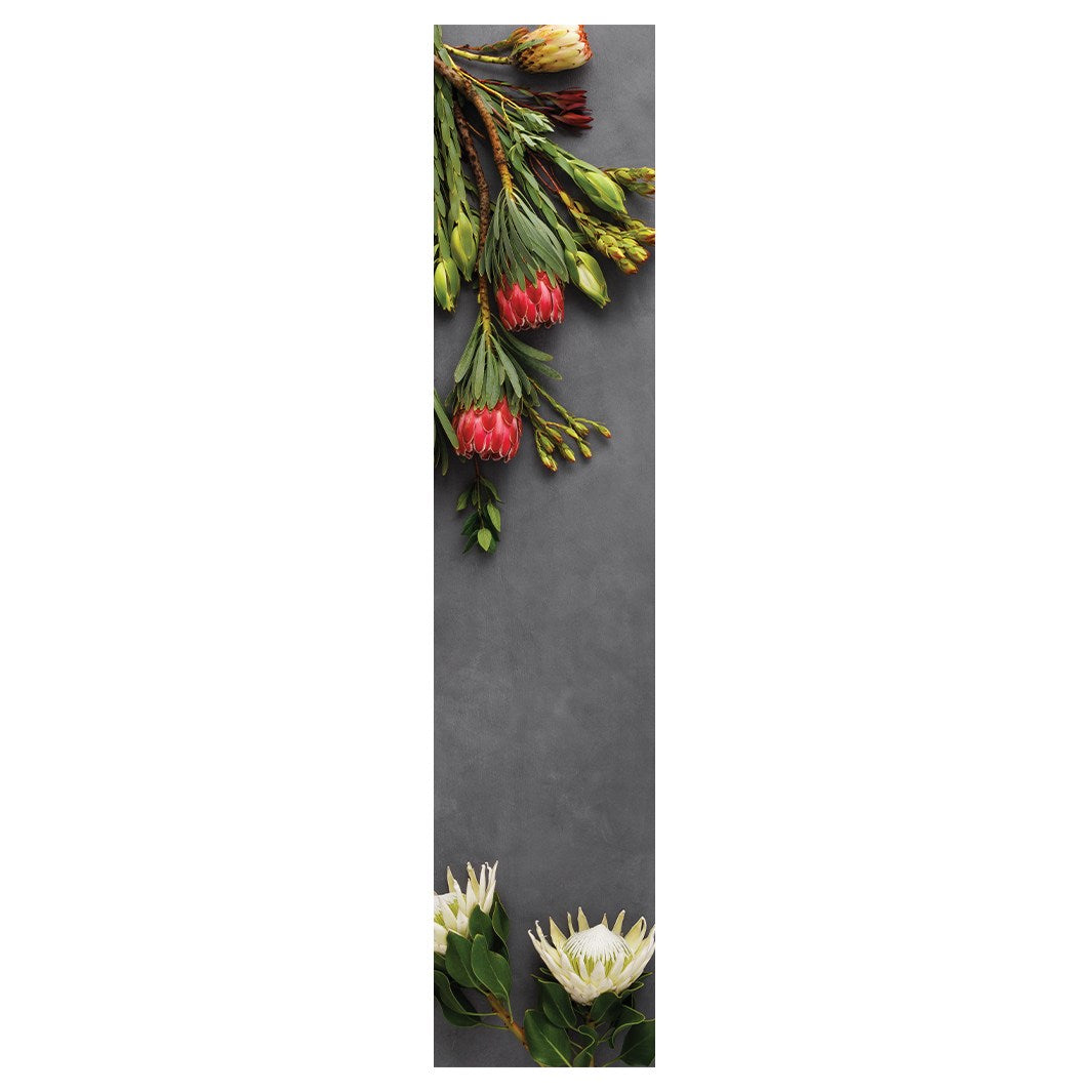 PINK PROTEAS ON GREY TABLE RUNNER