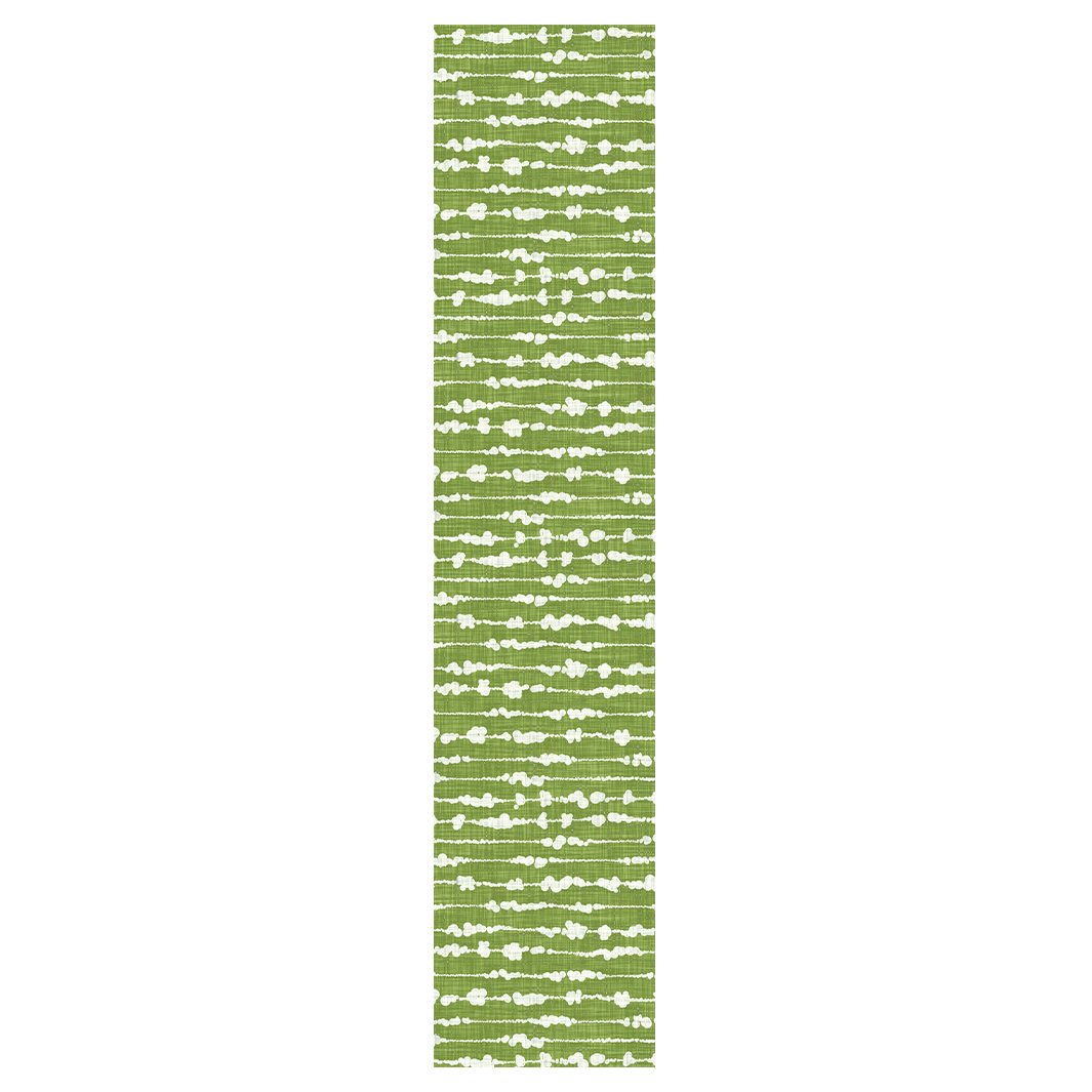 WHITE ORGANIC DOTTED STRIPES ON GREEN TABLE RUNNER