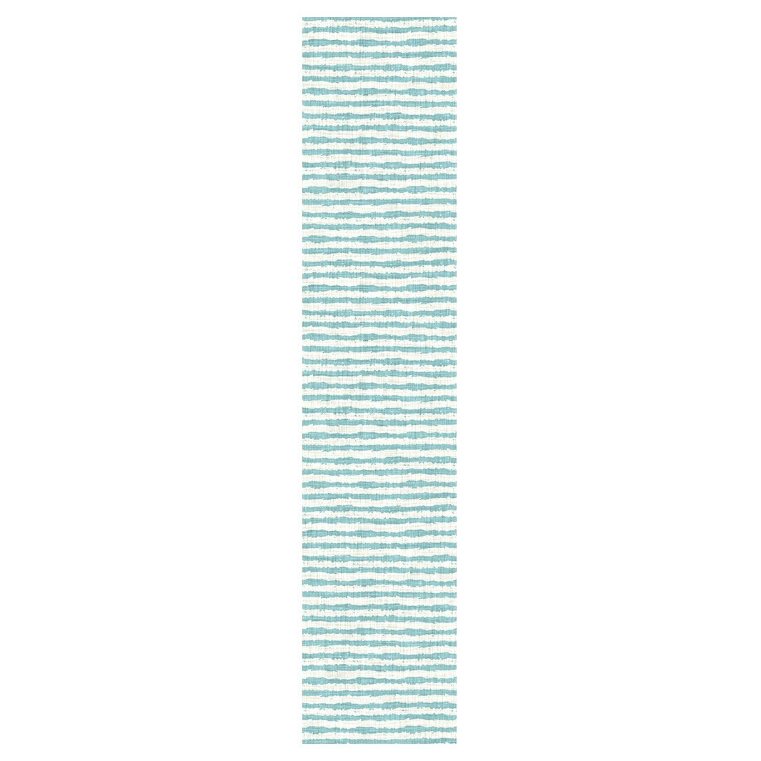 AQUA STRIPES ON WHITE TABLE RUNNER
