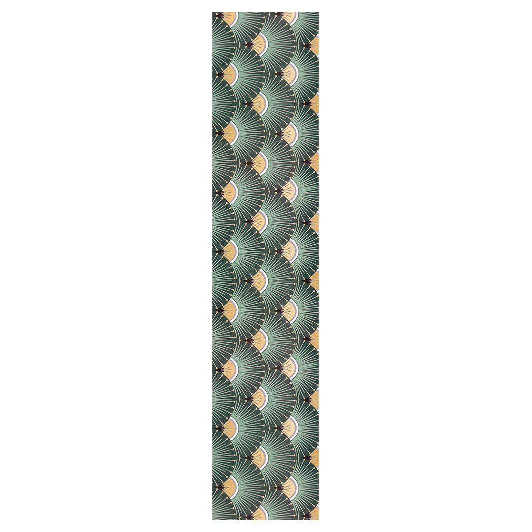 GREEN AND GOLD ART DECO FAN PATTERN TABLE RUNNER