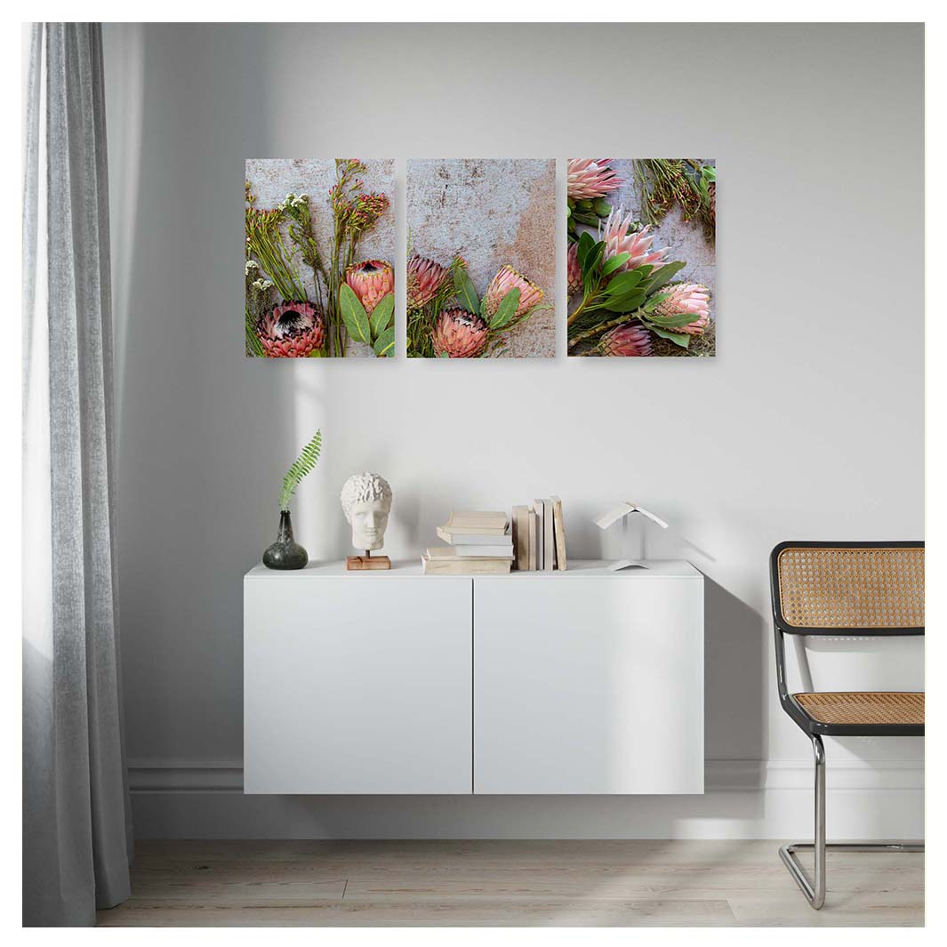 LOCAL RUSTIC PROTEA BIRCH BLOCKS 3 PIECE COLLAGE