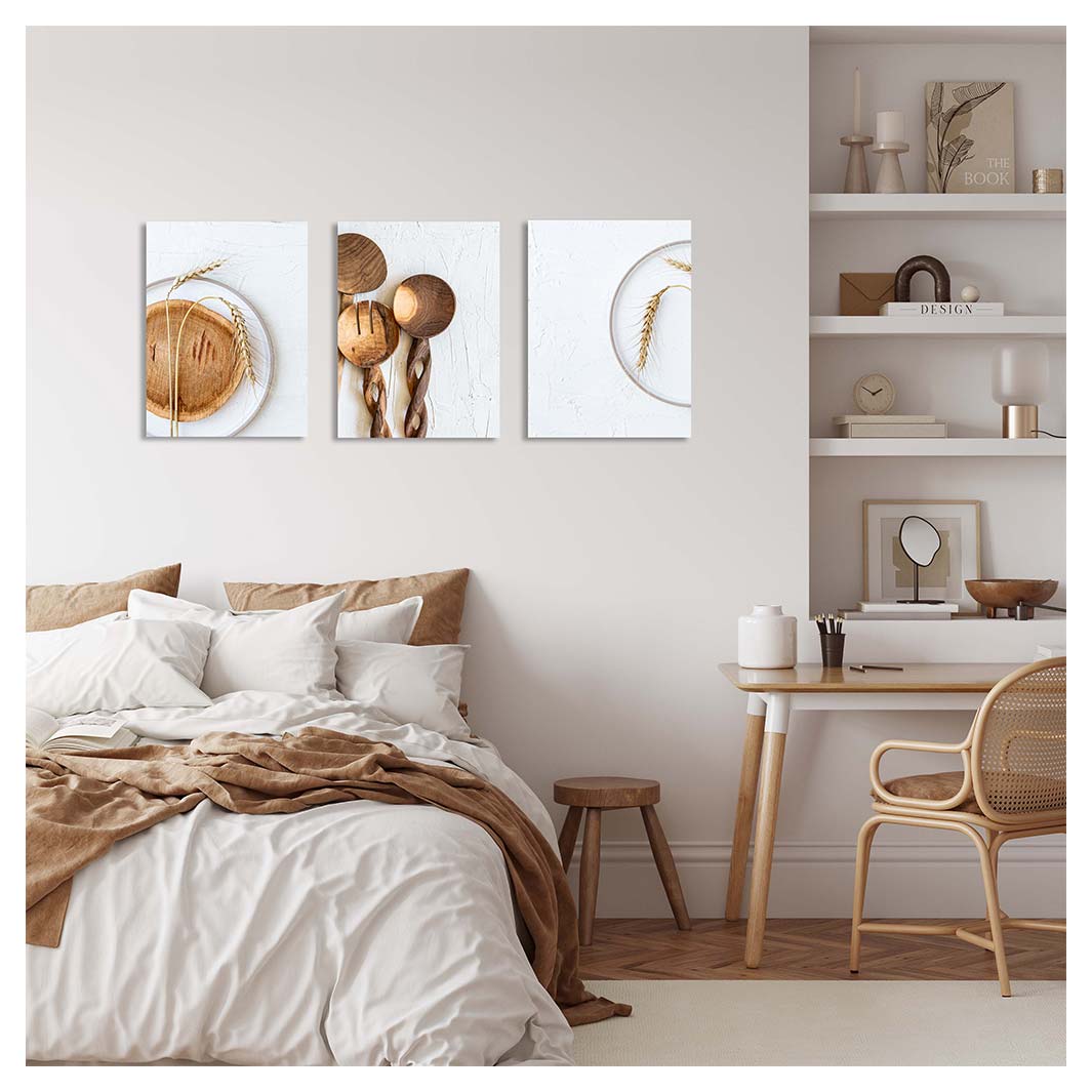 MINIMALISTIC WOOD AND WHEAT BIRCH BLOCKS 3 PIECE COLLAGE
