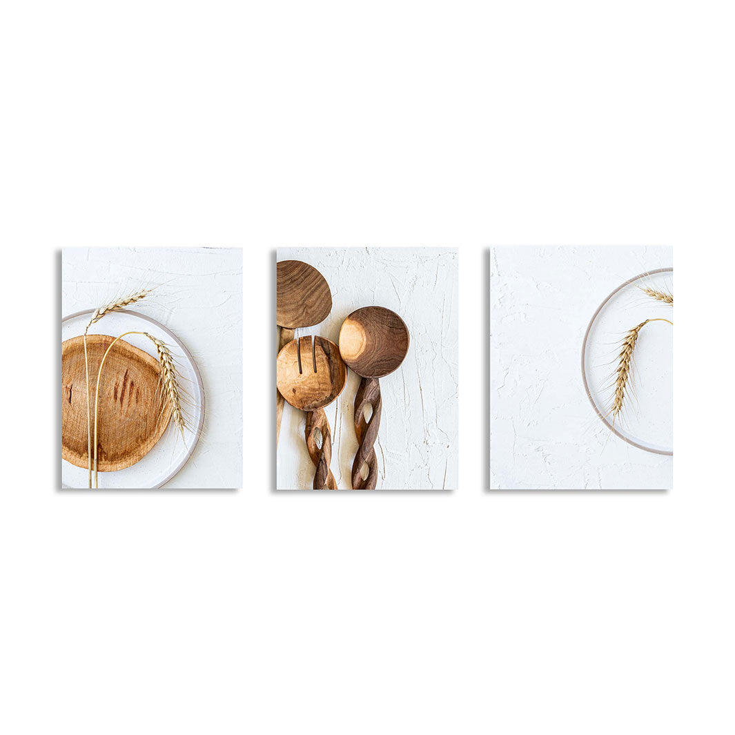 MINIMALISTIC WOOD AND WHEAT BIRCH BLOCKS 3 PIECE COLLAGE