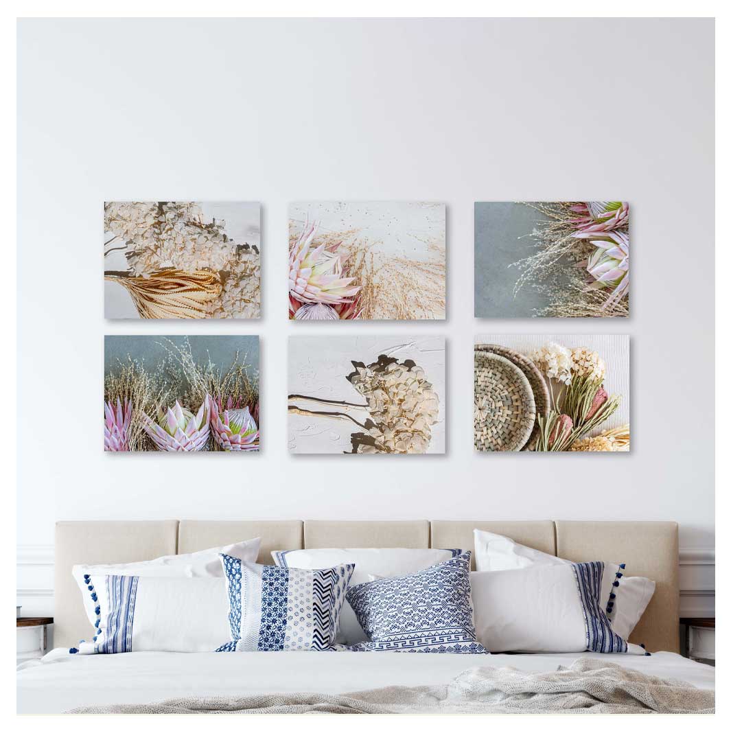 PROTEA HUES PINK AND GREY BIRCH BLOCKS 6 PIECE COLLAGE