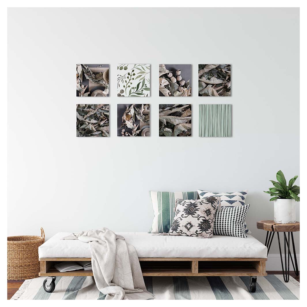 MONOCHROMATIC WINTER DRIED LEAVES BIRCH BLOCK 8 PIECE COLLAGE