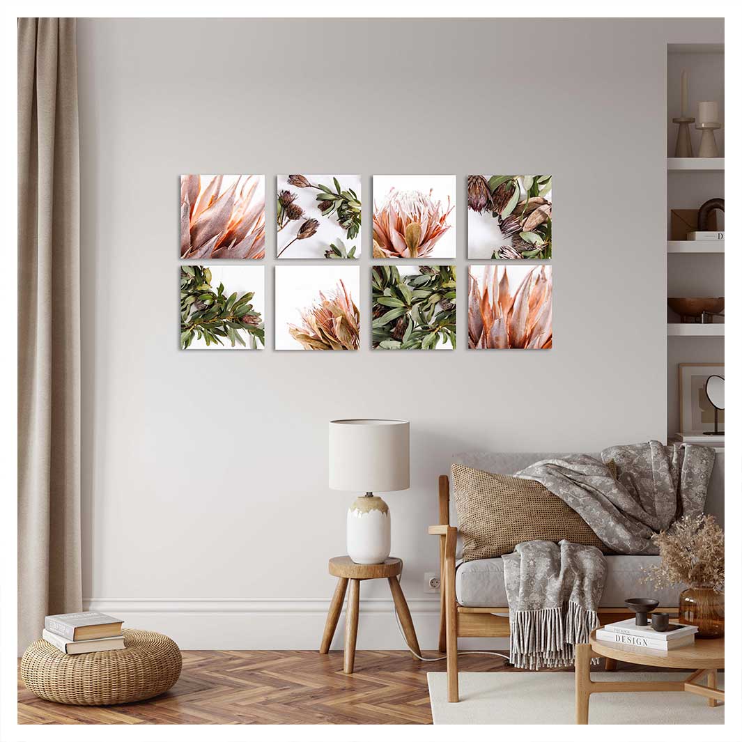 PROTEA FOLIAGE BLOOM BIRCH BLOCK 8 PIECE COLLAGE