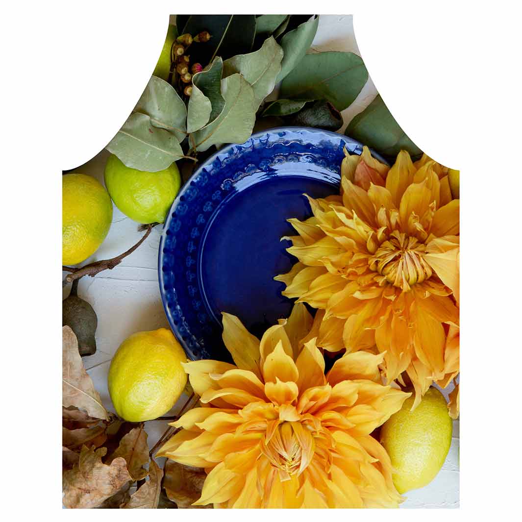 FLORAL YELLOW CHRYSANTHEMUM FLOWERS WITH FOLIAGE APRON