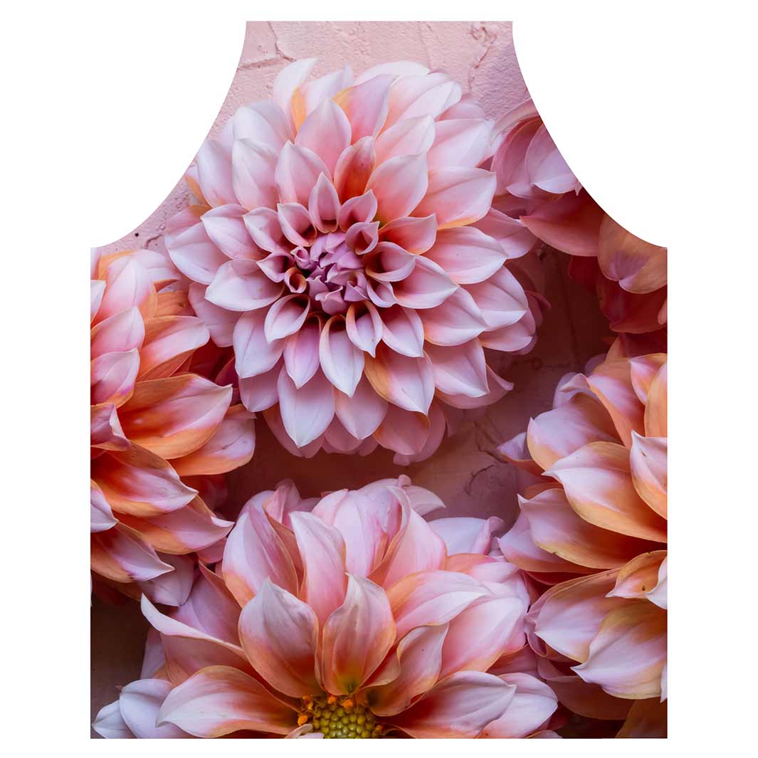 FLORAL PINK AND ORANGE DAHLIA FLOWERS APRON