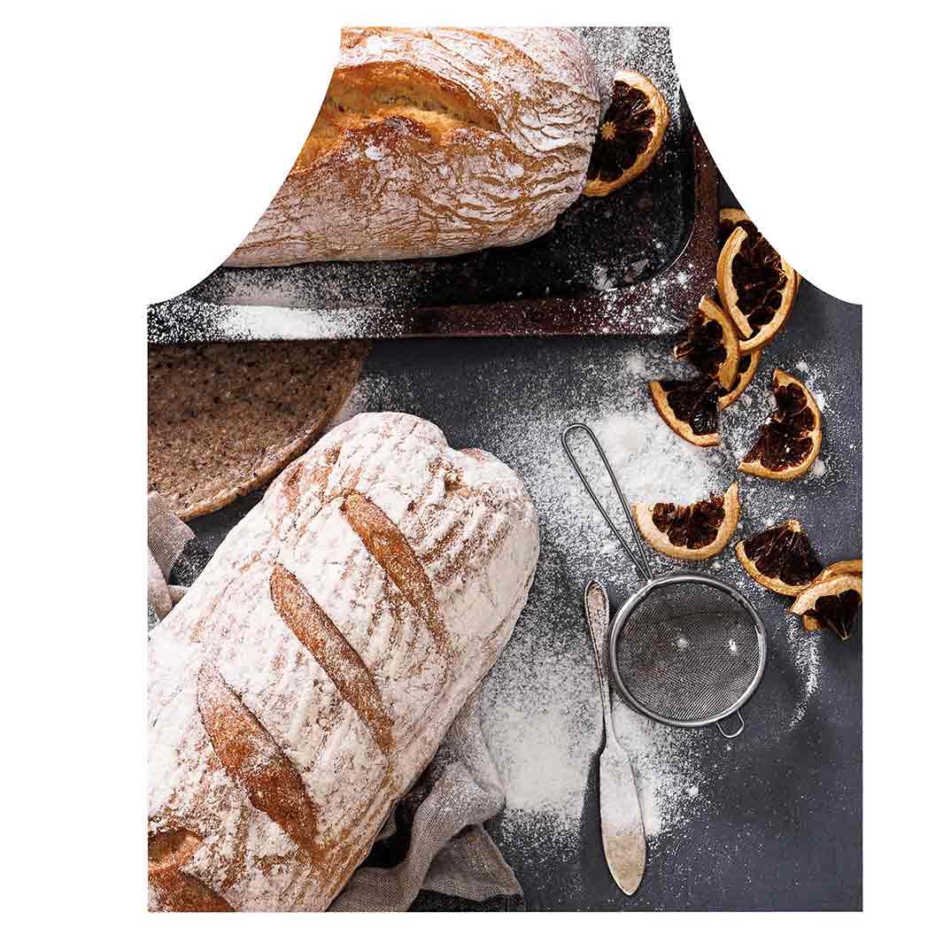 BREADS AND DRIED FRUIT ON BLACK APRON