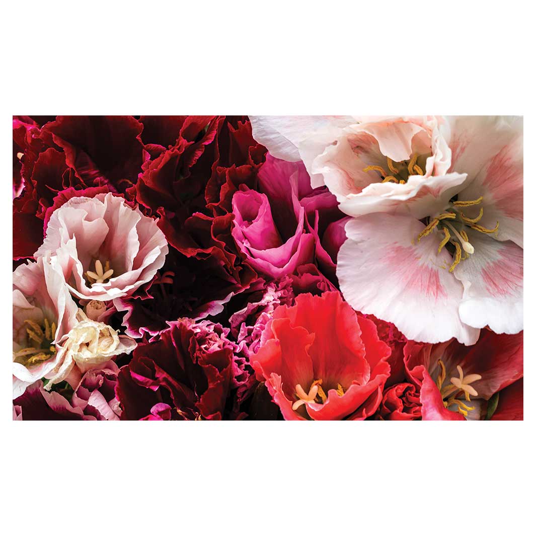 FLORAL PINK AND RED LISIANTHUS FLOWER MIX ANTI-FATIGUE KITCHEN MAT