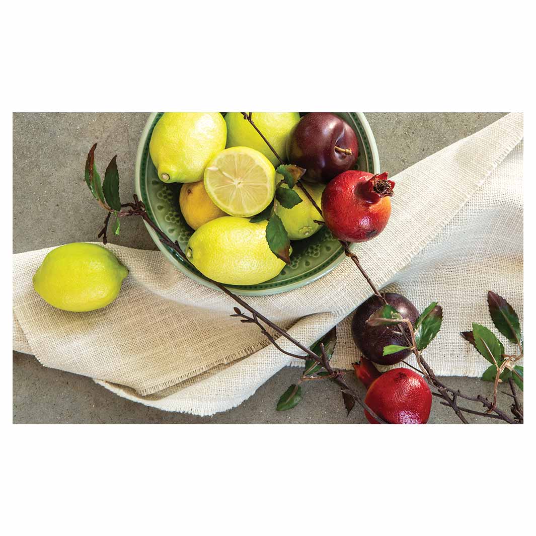NATURAL RED POMEGRANATES AND LEMONS WITH LINEN ANTI-FATIGUE KITCHEN MAT