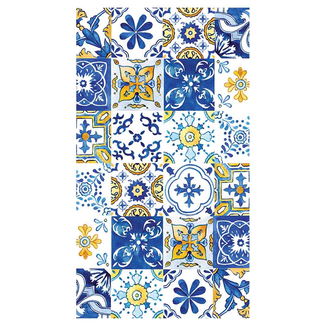 PATTERN BLUE AND YELLOW WATERCOLOUR LISBON TILE BUFF