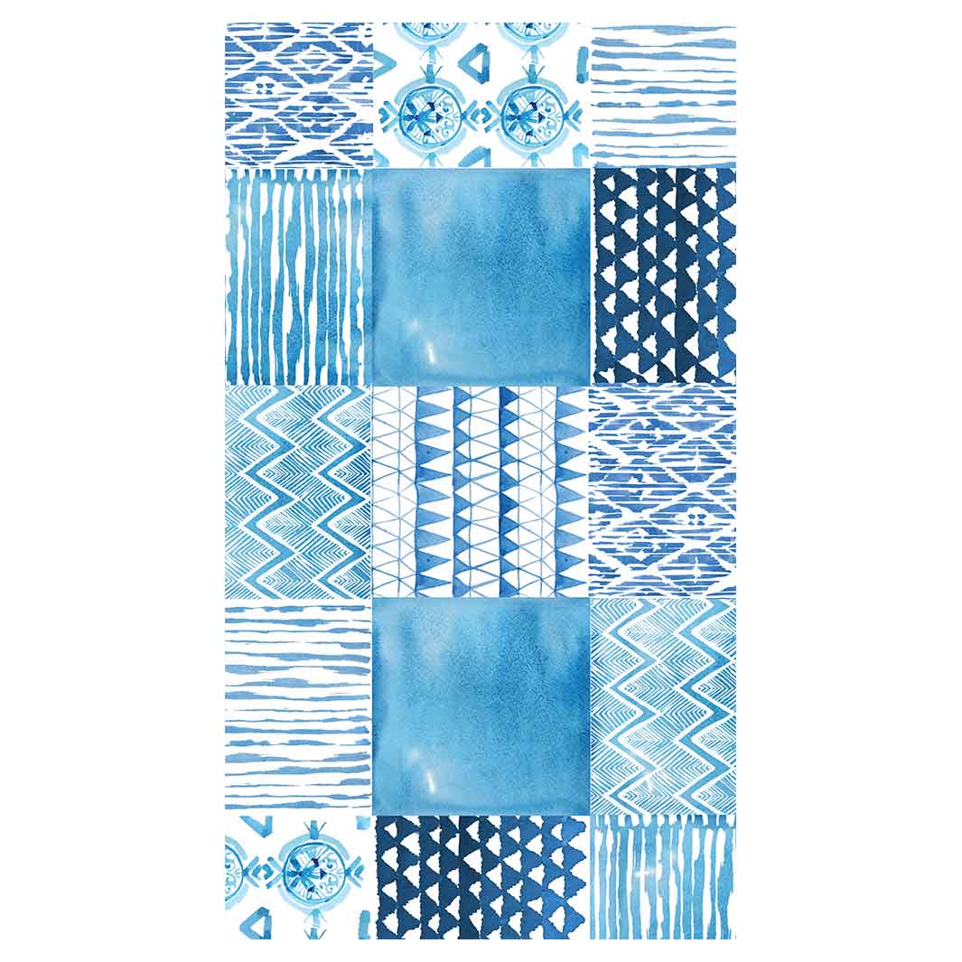 PATTERN BLUE WATERCOLOUR TILE BUFF