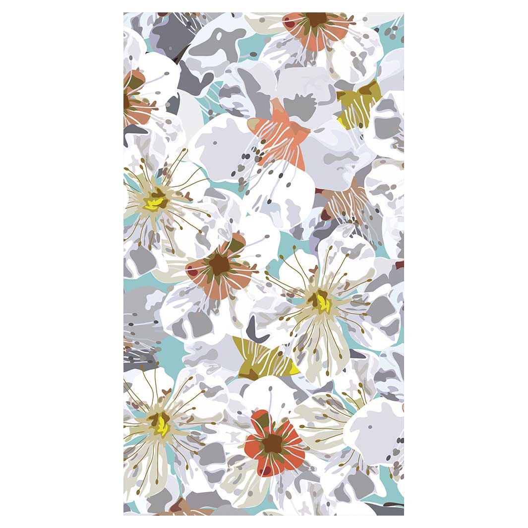 ABSTRACT FLOWERS GREY AND ORANGE PATTERN BUFF