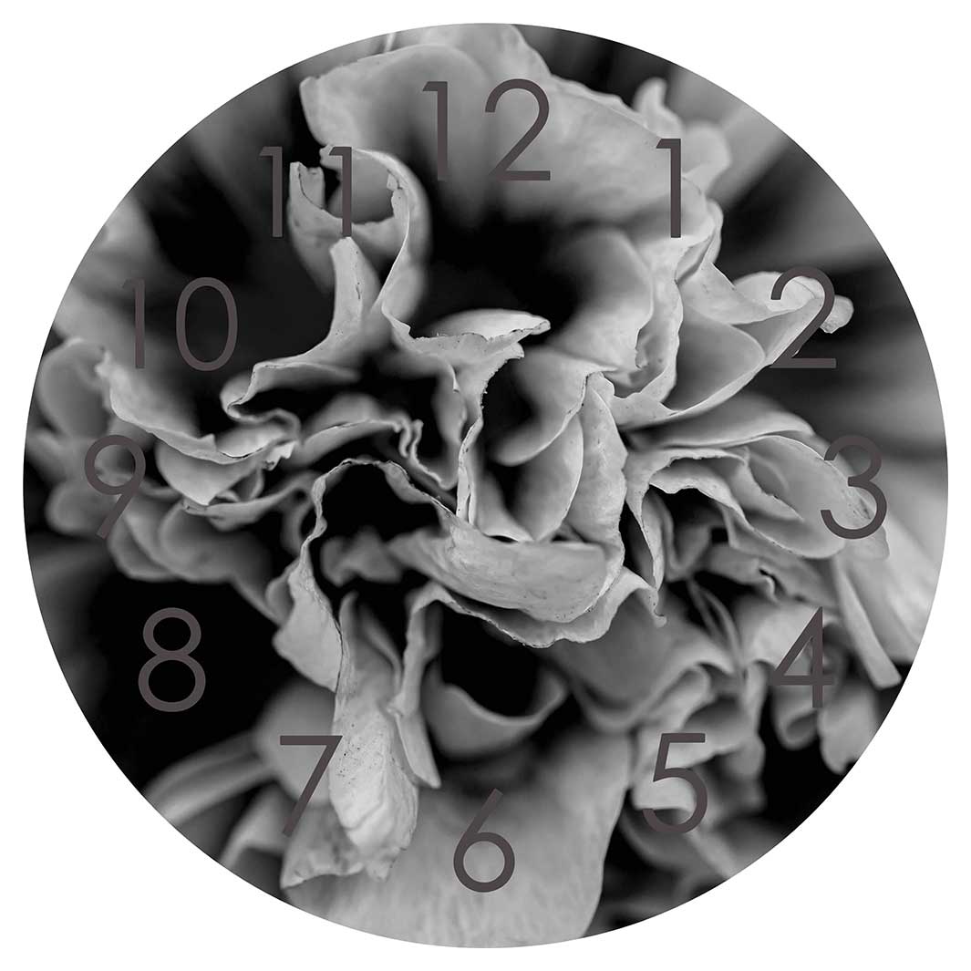 FLORAL BLACK AND WHITE PEONY ROUND CLOCK
