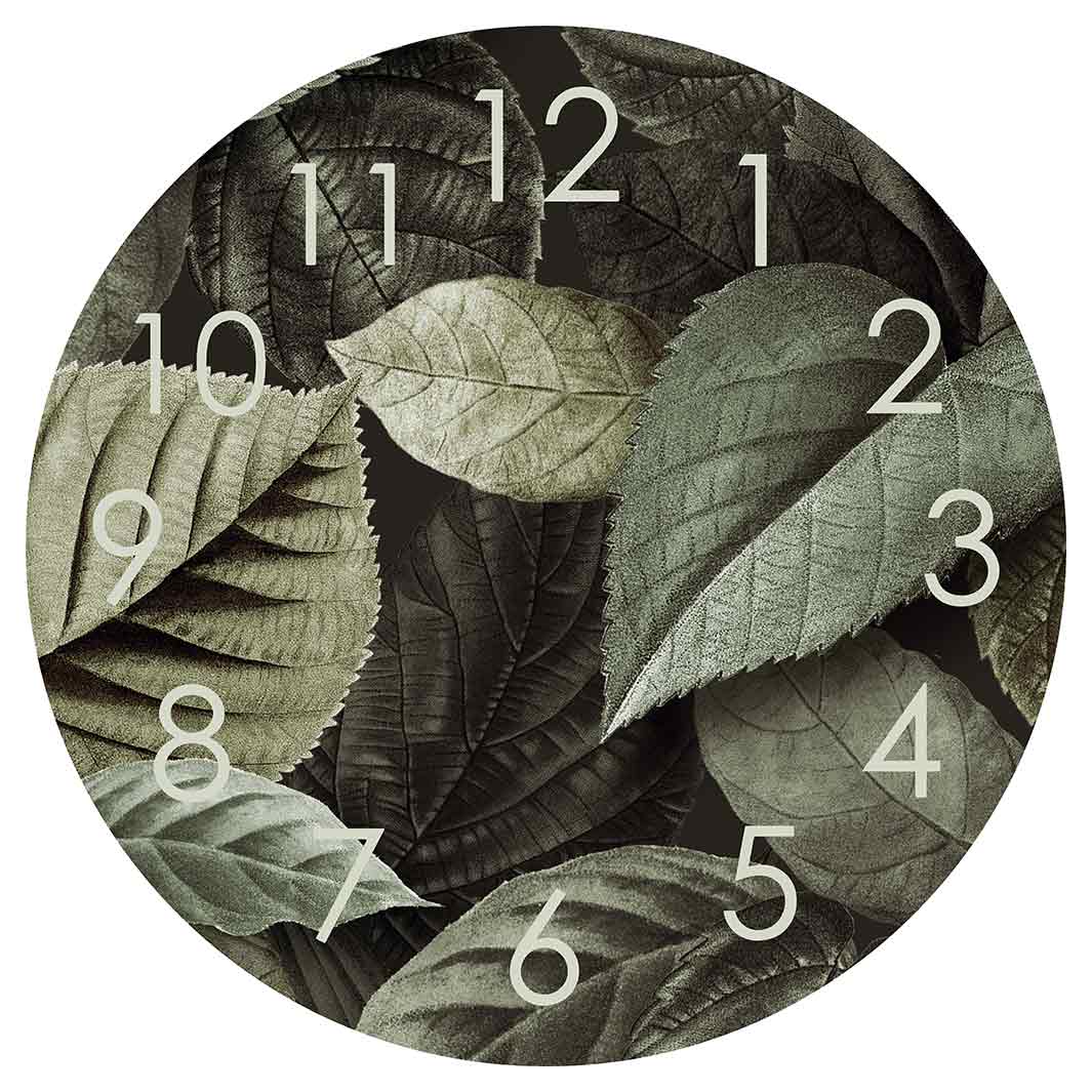 LEAVES GREEN MONOCHROMATIC LEAVES ROUND CLOCK