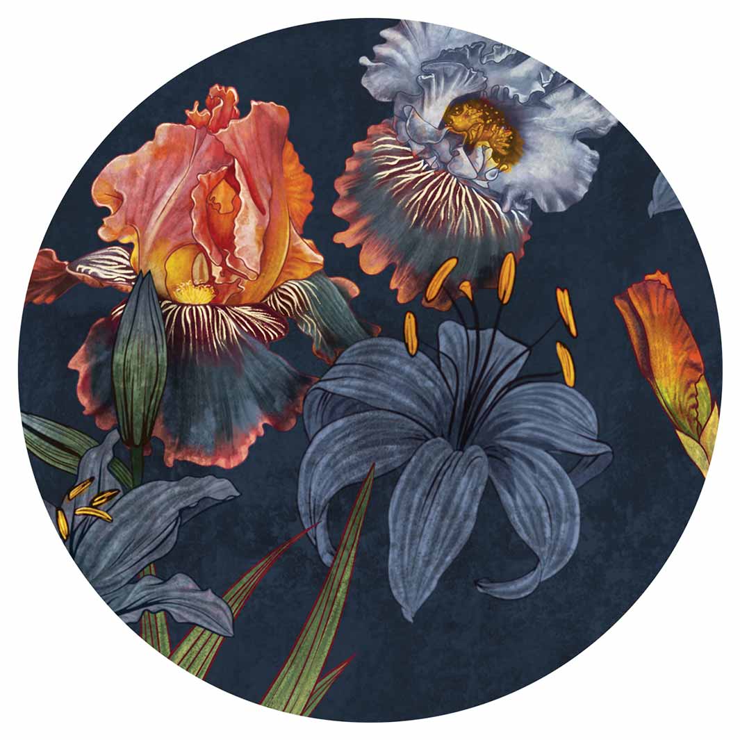 FLORAL NAVY LILIES AND IRIS PAINTING ROUND COASTER