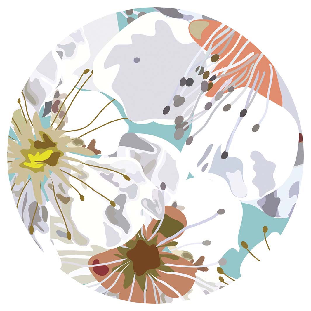 ABSTRACT FLOWERS GREY AND ORANGE PATTERN ROUND COASTER