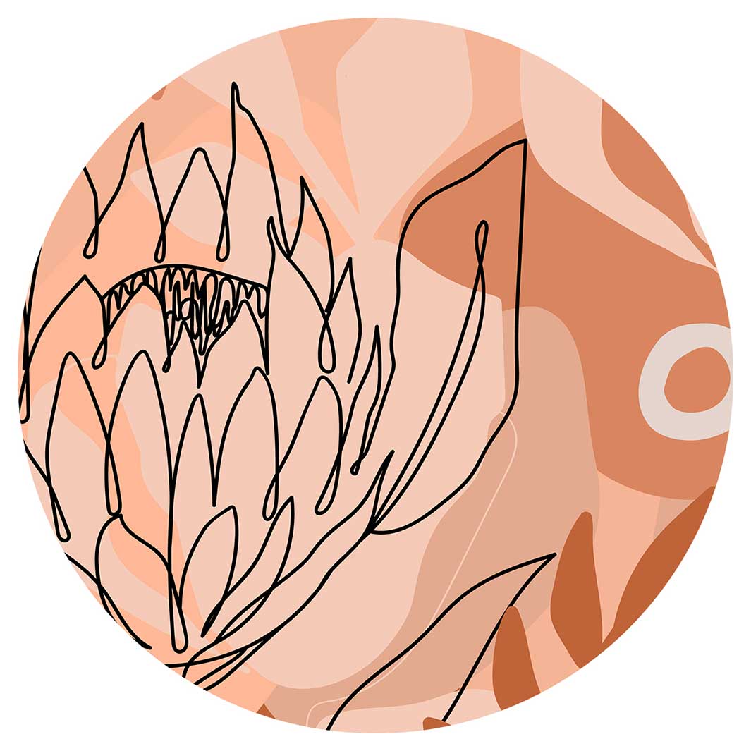 PROTEA LINE ART ON ABSTRACT NEUTRAL DESIGN ROUND COASTER