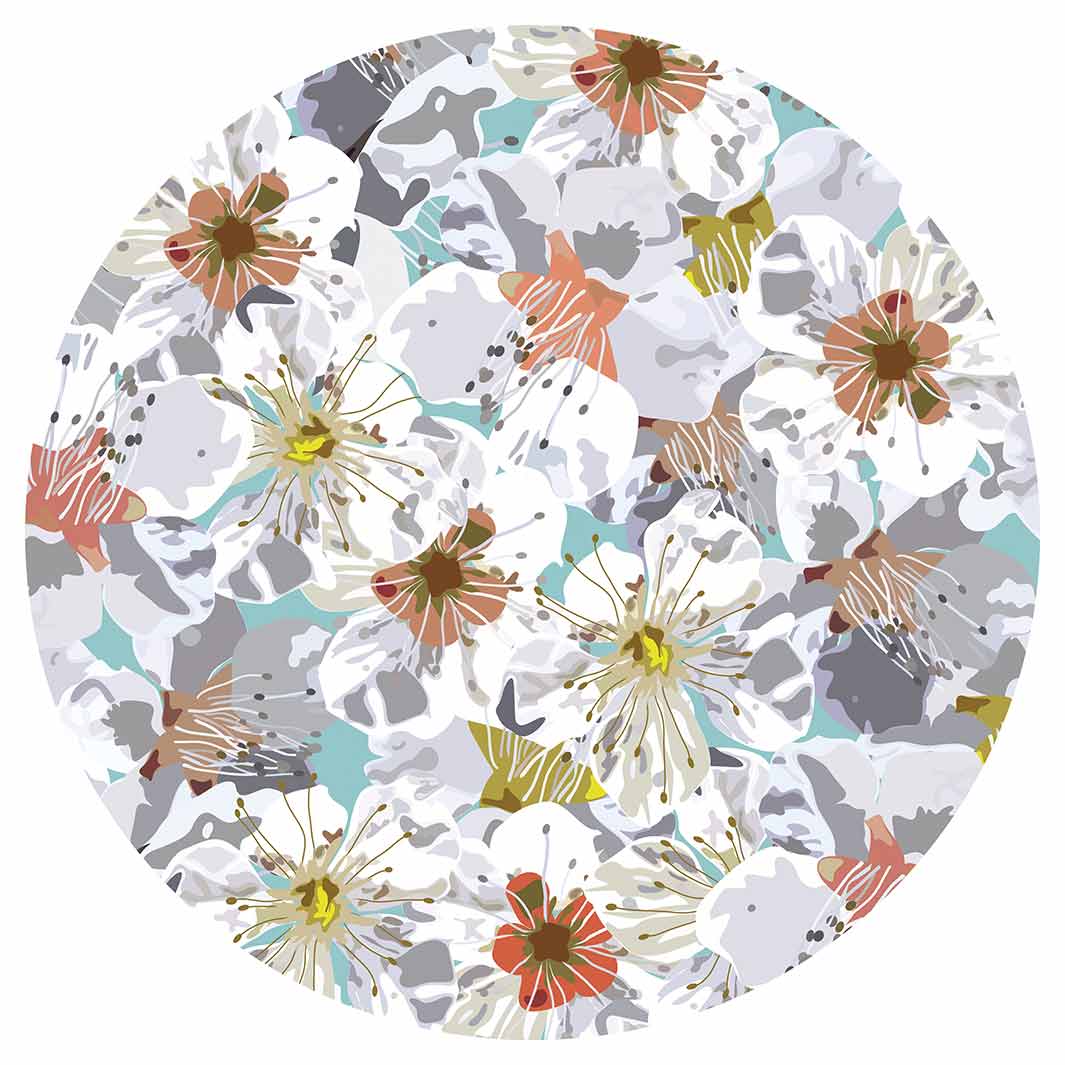 ABSTRACT FLOWERS GREY AND ORANGE PATTERN ROUND COFFEE TABLE