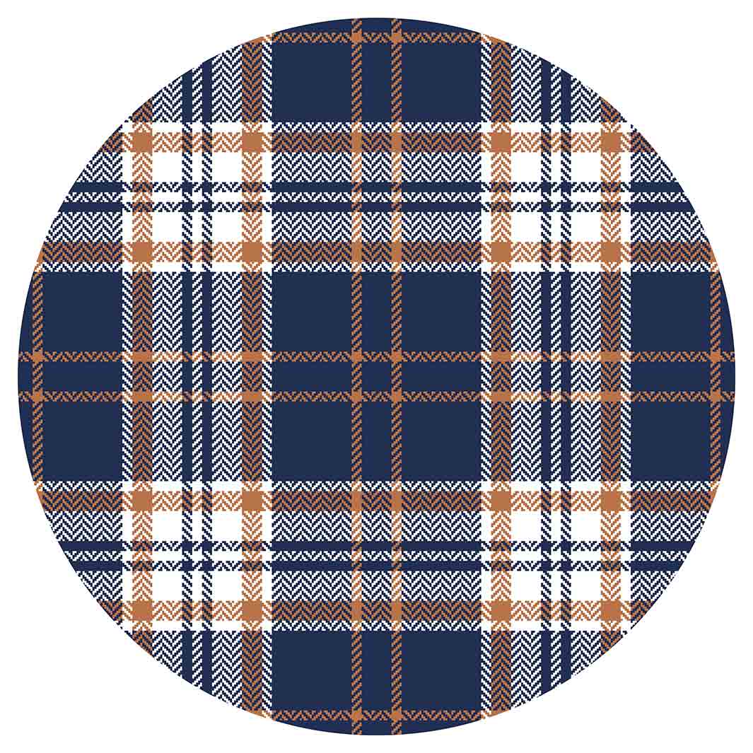 NAVY AND GOLD PLAID PATTERN ROUND COFFEE TABLE