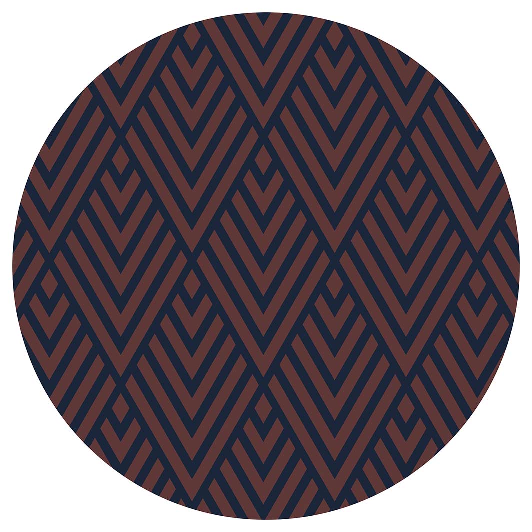 BROWN AND NAVY DIAMOND PATTERN ROUND COFFEE TABLE