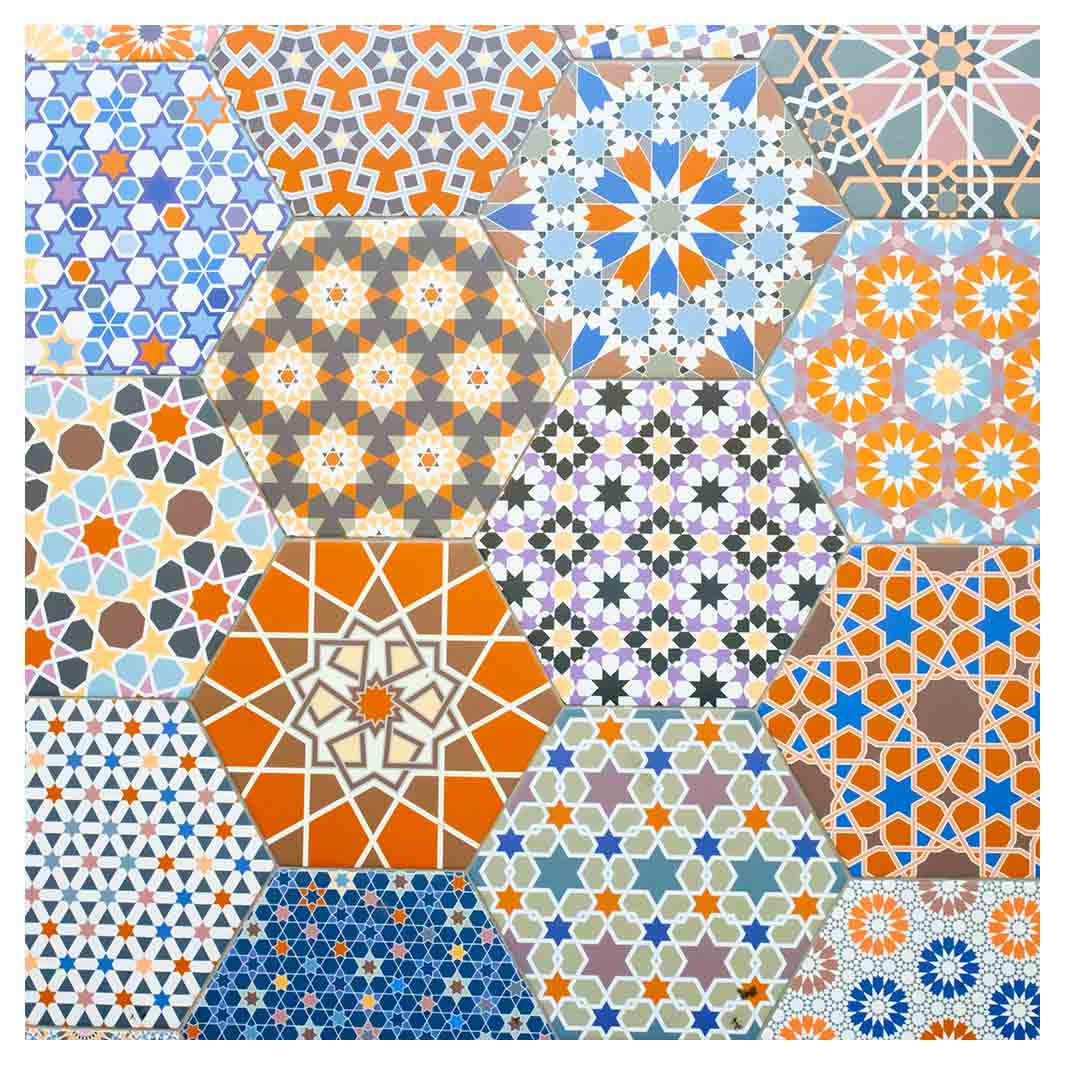 HEXAGON ORANGE AND BLUE PATTERN TILES SQUARE COFFEE TABLE