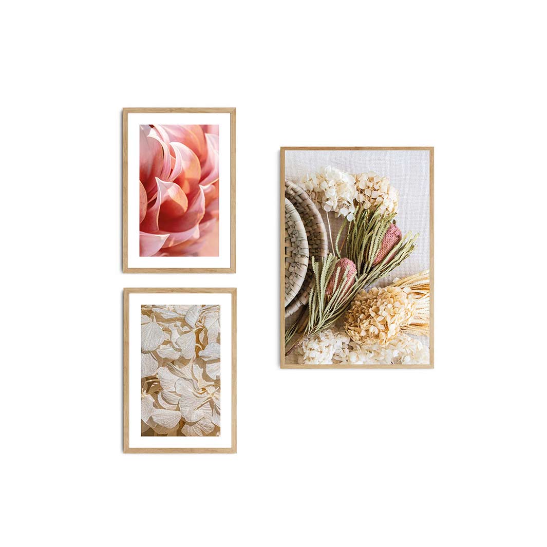DREAMY PALETTE PINK FLORAL CURATED WALL ART 3 PIECE