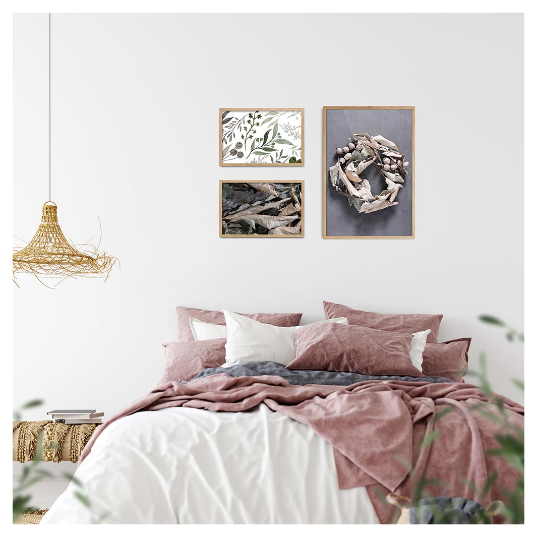 WINTER MONOTONE LEAVES CURATED WALL ART 3 PIECE