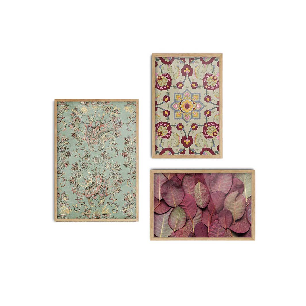 ANTIQUE PATTERNS AQUA AND MAUVE CURATED WALL ART 3 PIECE