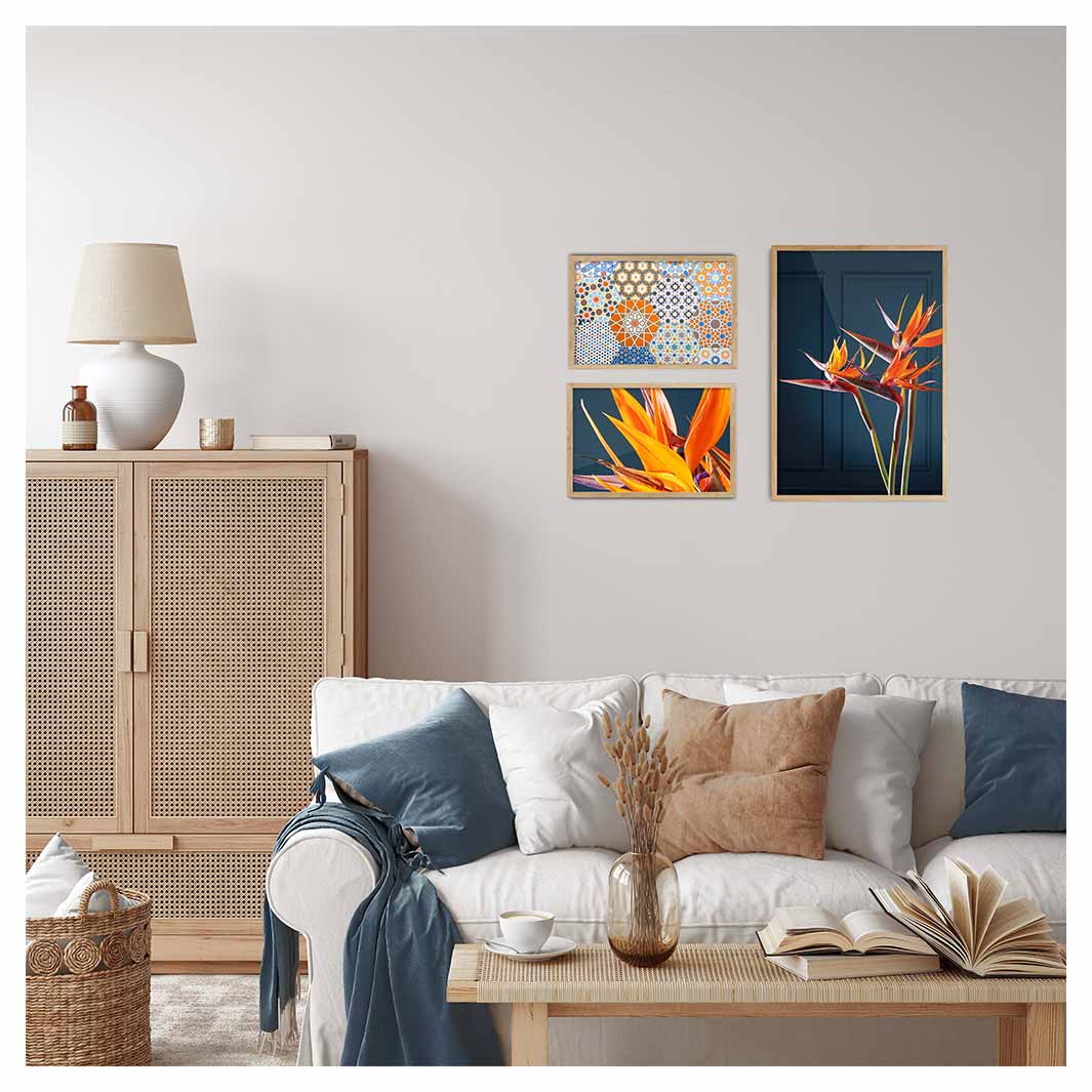 STRELITZIA ORANGE AND BLUE CURATED WALL ART 3 PIECE