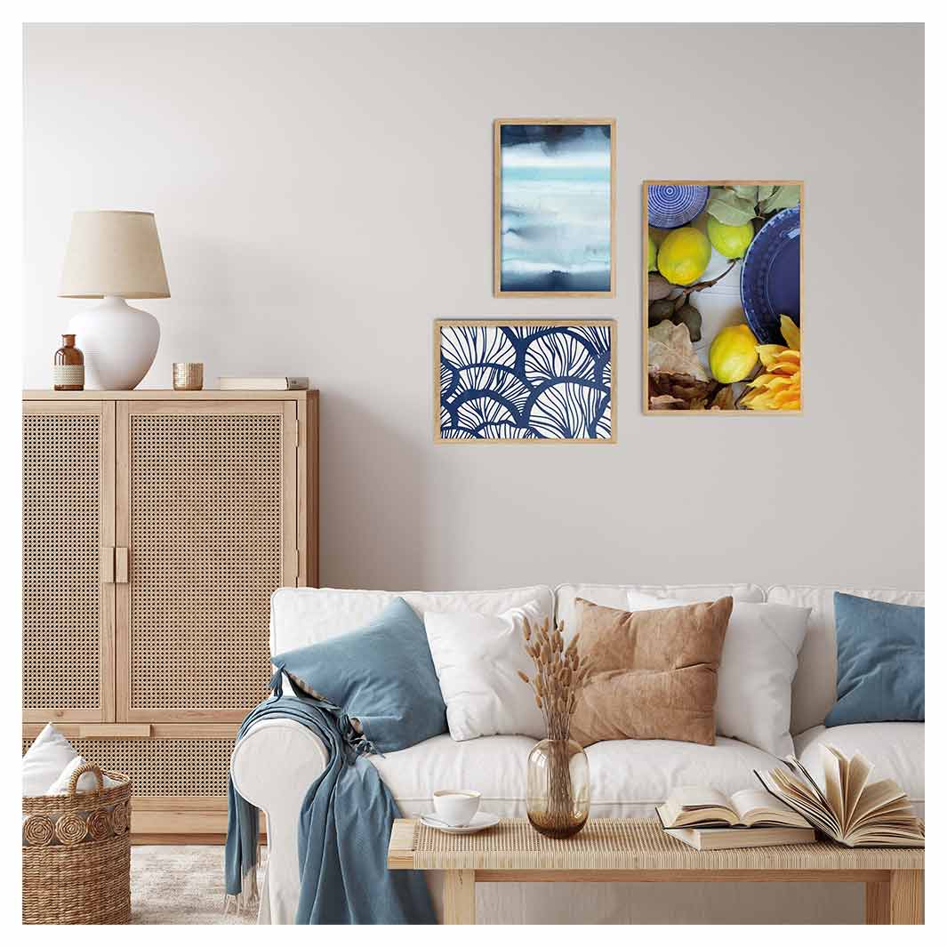 SUMMER HOLIDAY BLUE AND YELLOW CURATED WALL ART 3 PIECE