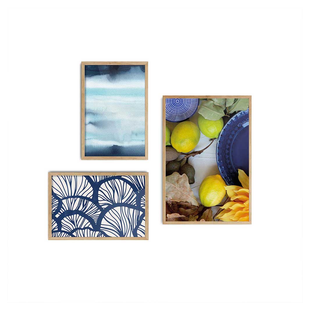 SUMMER HOLIDAY BLUE AND YELLOW CURATED WALL ART 3 PIECE