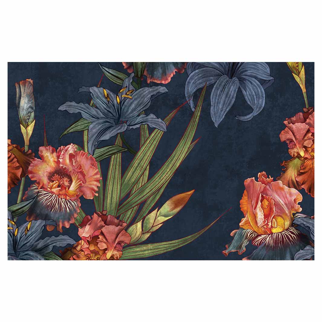 FLORAL NAVY LILIES AND IRIS PAINTING BATHMAT