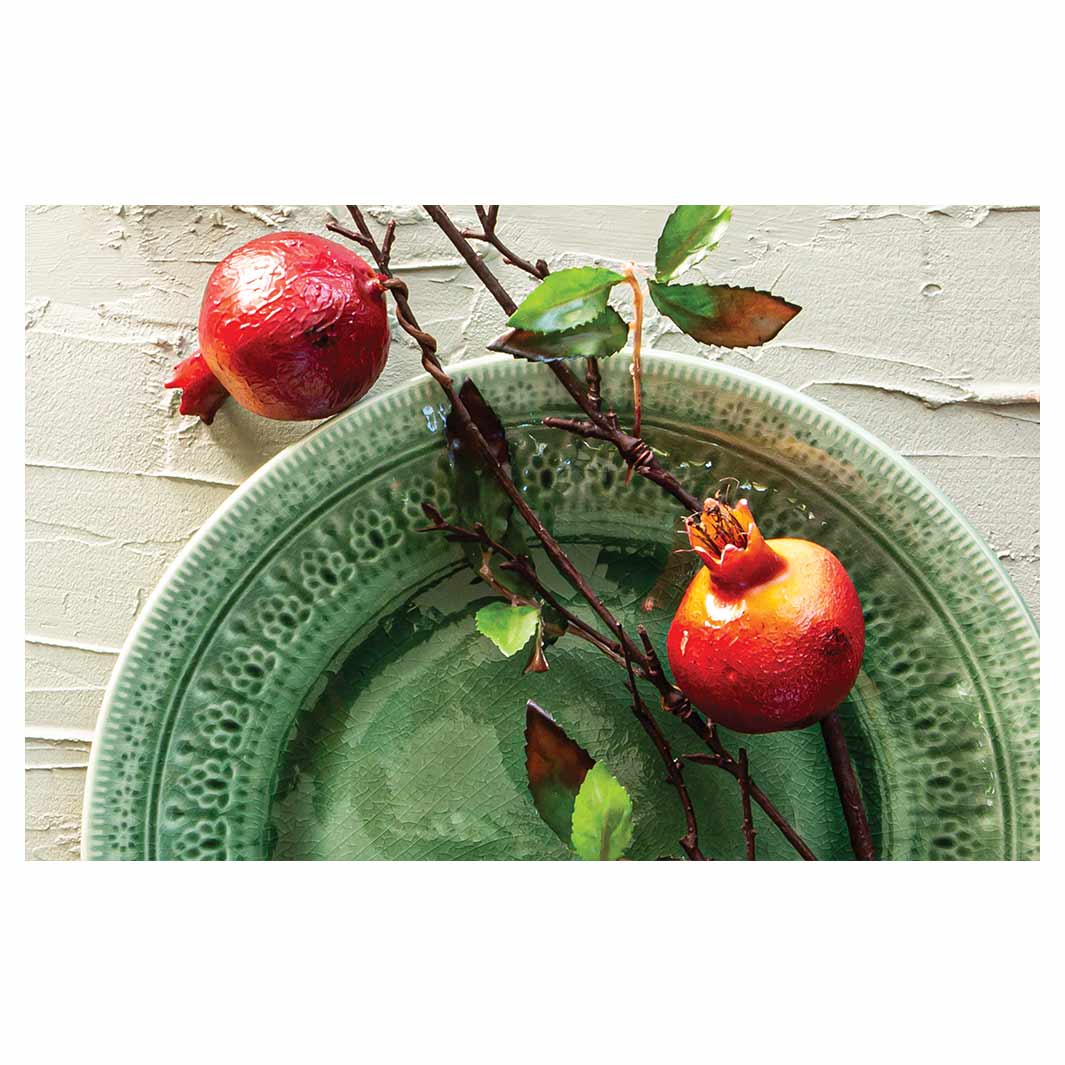 NATURAL RED POMEGRANATES ON GREEN PLATE BATHMAT