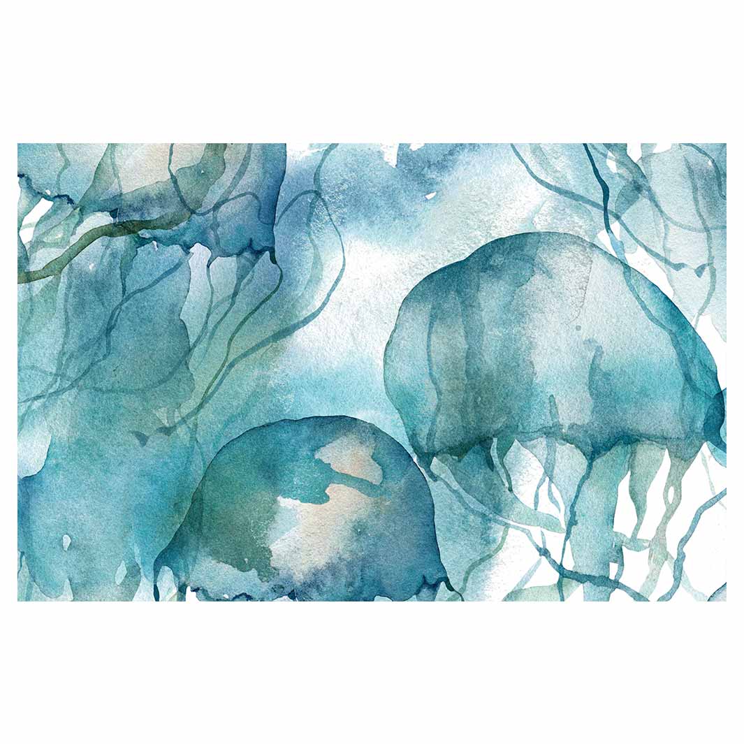 PATTERN BLUE OCEAN WATERCOLOUR JELLYFISH BATHMAT