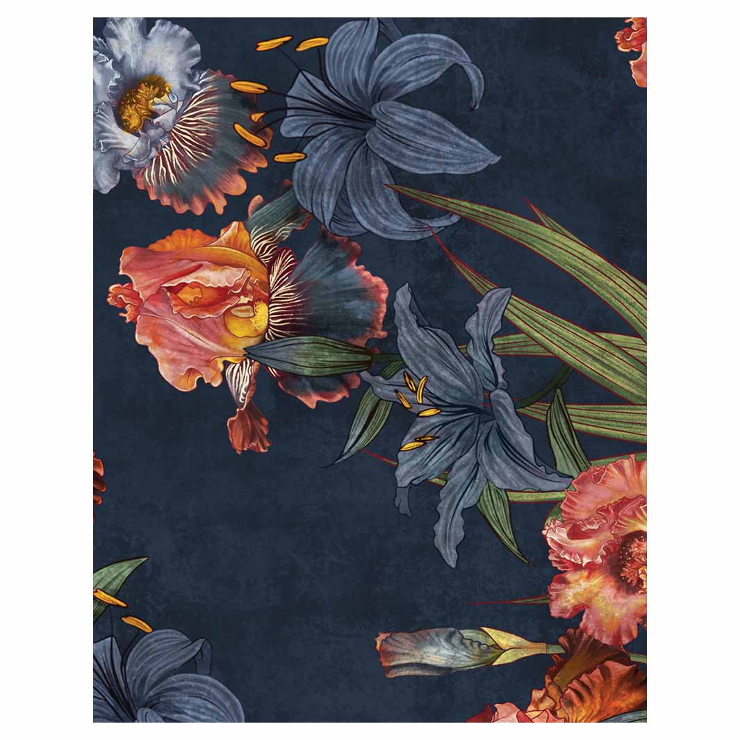 FLORAL NAVY LILIES AND IRIS PAINTING FLEECE BLANKET