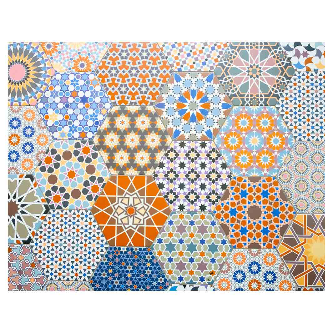 HEXAGON ORANGE AND BLUE PATTERN TILES FLEECE BLANKET