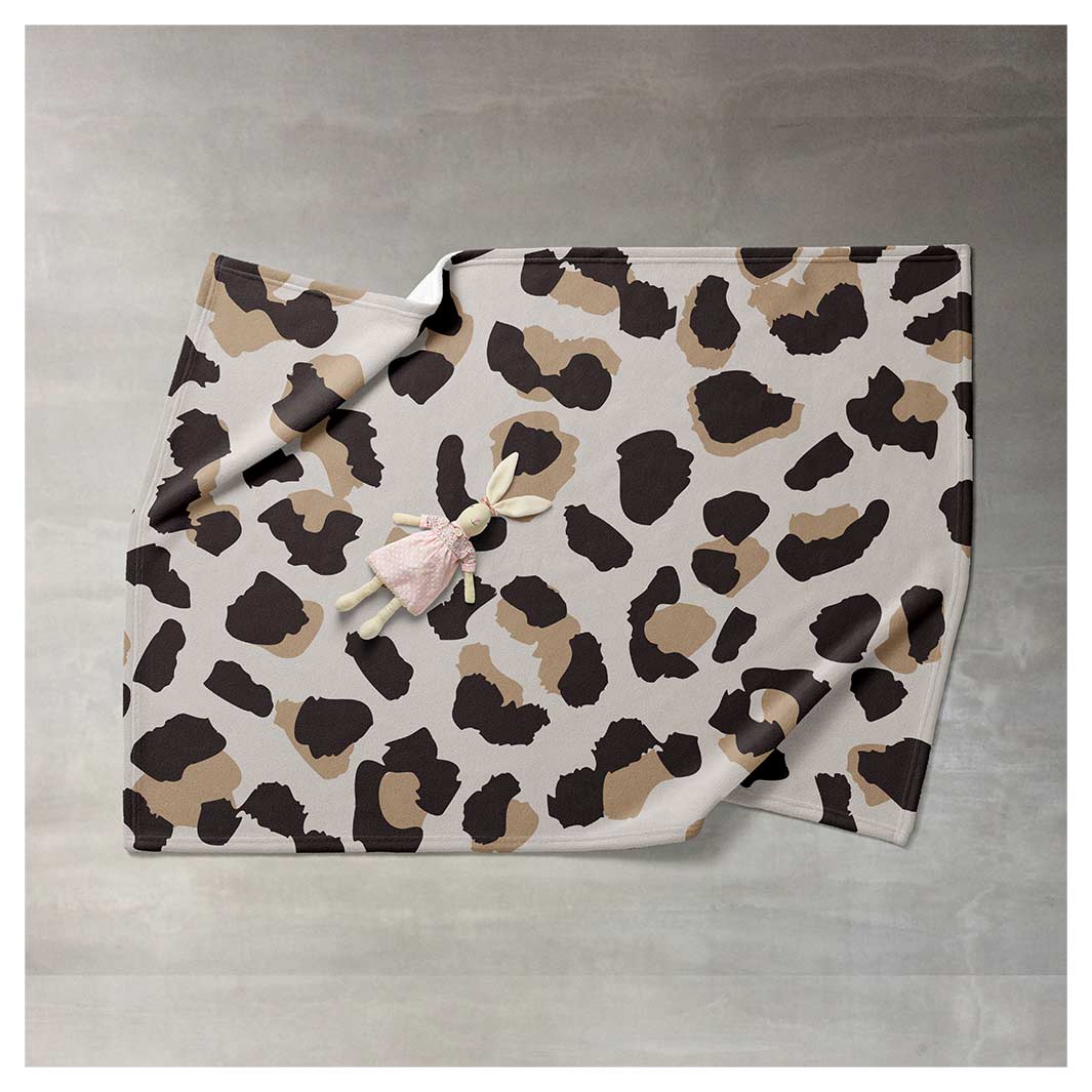 KIDS NATURAL BROWN LEOPARD PRINT FLEECE BLANKET