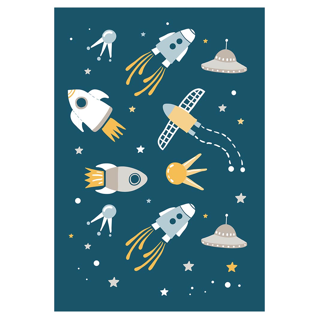 KIDS BLUE SPACESHIPS PATTERN FLEECE BLANKET