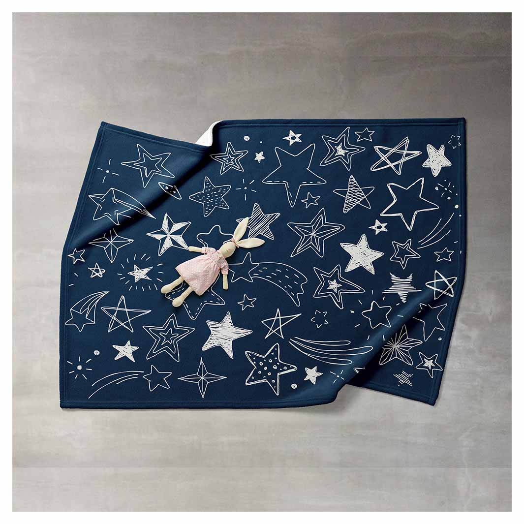 KIDS NAVY AND WHITE STARS PATTERN FLEECE BLANKET